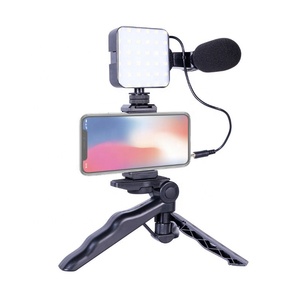 El micrófono de escopeta con trípode de luz LED está en la cámara para <span class=keywords><strong>Vlogging</strong></span> Video streaming podcast equipo teléfono Kit de micrófono - Product Image 6
