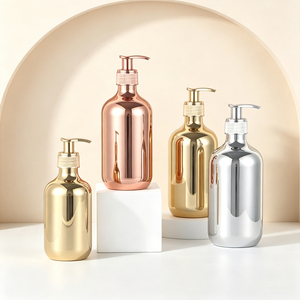 Wholesale Luxury 300ml 500ml PET <b>Plastic</b> Metal Finish Pump Bottle Refillable Liquid <b>Soap</b> <b>Dispenser</b> Bottle For Skincare Hair Care - Product Image 1