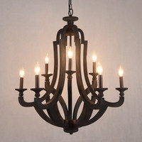 Lustre en bois vieilli de style français, rustique, à LED, avec bougies, installation facile, garantie de 2 ans, pour salon