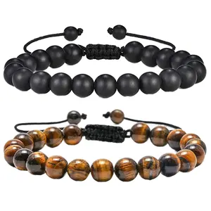 Pulseira de pedra vulcânica tecida olho de tigre natural para homens, pulseira de joias da moda, pulseira de venda quente nos Estados Unidos e Europa