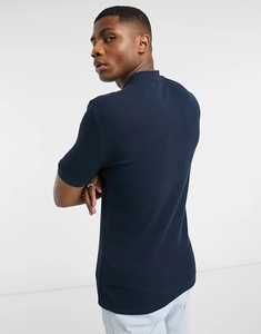 KY Waffle Muscle Fit <strong>Men's</strong> Navy Polo Plus Size Jersey <strong>T</strong>-<strong>Shirt</strong> <strong>Grandad</strong> Collar Partial Zip Fastening <strong>T</strong>-<strong>shirt</strong> Polo Coton Pour Homme - Product Image 3