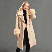 Vente en gros Trench-Coat d'hiver pour femmes à double boutonnage Long Garniture en fourrure mélangée Streetwear
