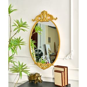 Rustic Eco-friendly Golden Color Metal Framed <b>Wall</b> Hanging <b>Mirror</b> Wholesale Iron Material Flower Design - Product Image 3