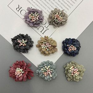 Accesorios para el cabello con flores de tela con brillantina estilo coreano de 3 cm, hechos a mano, para ropa, zapatos, sombreros, joyería, informal. - Product Image 3