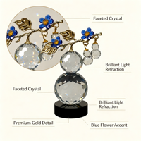 Ornement en émail en forme de fleur et de gourde, feuille métallique, boule de cristal transparente, statue, décoration de table, artisanat de luxe en cristal, cadeau, vente en gros