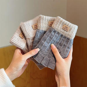 Gants d'hiver sans doigts pour hommes Demi-doigt Office Knitted Thick Wool Warm Label Thick Elastic Outdoor Driving Gloves - Product Image 1