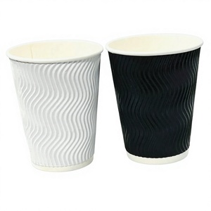 Gobelets en papier biodégradables Ripple Wall jetables, petits et grands, en gros, avec logo personnalisé pour le service de boissons chaudes/froides - Product Image 1