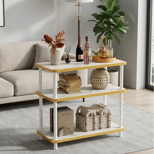 Mesa de centro con tapa de mármol, con ruedas y estante de almacenamiento, para sala de estar o dormitorio, versión cuadrada blanca - Product Image 1
