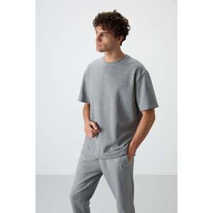 Conjunto Deportivo de Algodón Gris Melange para Hombre, Corte Holgado Informal, Transpirable, Suave y Texturizado, Pantalones y Top Básicos 85251 - Product Image 4