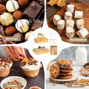Wooden S'mores Station <b>Box</b> With Handles Multi Compartment <b>Storage</b> For <b>Camping</b> Marshmallow Candy Outdoor Use - Product Image 3