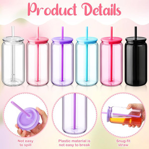 Cheap Colorful 16oz Leakproof <strong>Mason</strong> <strong>Jars</strong> Can Cup Bpa Free Reusable Clear Acrylic Plastic <strong>Tumblers</strong> Mug with Lid and Straw - Product Image 4
