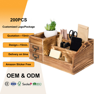 Organizer da Scrivania in Legno Rustico, Mobiletto Portaoggetti per Ufficio con 2 Cassetti per Cancelleria, Trucchi e Gioielli - Product Image 1