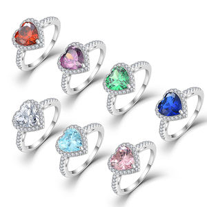 YH JEWELLERYファインジュエリーシルバーリング925女性925スターリングシルバー3A 5A Czハローペイブバンドハートエンゲージメントリング - Product Image 2