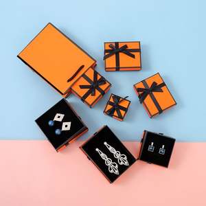 Boîte à bijoux simple, boîte à bijoux orange, boîte à bagues, boucles d'oreilles, goujons, boucles d'oreilles, boîte en papier, petite boîte d'emballage cadeau en gros - Product Image 4