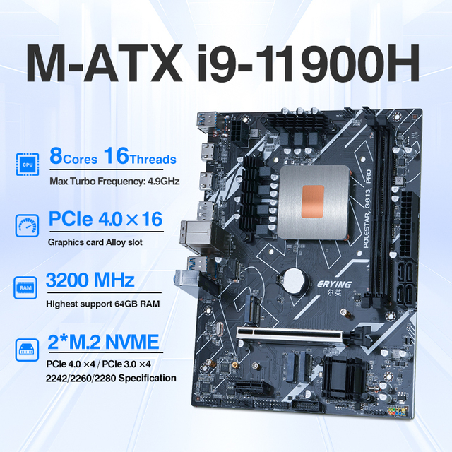 ERYING I9 11900H DIY Gaming Desktop PC Kit 2.5GHz 8C16T DDR4 RAM Dual Intel LGA 1151 Motherboard CPU Combo 24MB L3 Cache 64-Bit