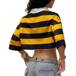Camisetas Polo <span class=keywords><strong>de</strong></span> Manga Corta con Botones, Estampado a Rayas, Corte Holgado, <span class=keywords><strong>de</strong></span> Poliéster Ecológico para <span class=keywords><strong>Mujer</strong></span>, Calidad Premium - Product Image 2