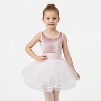 Justaucorps de ballet en velours pour filles, tenue de danse sans manches avec jupe tutu, costume d'entraînement de danse, tenue de spectacle sur scène