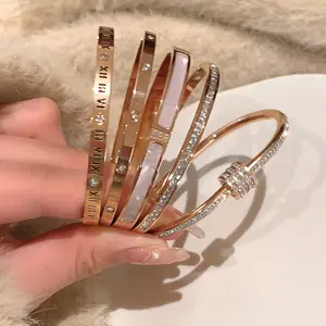 Jxx Đồ Trang Sức Mới 24K Vàng Mạ Thép Không Gỉ Cubic Zirconia Quyến Rũ Bangle Đối Với Phụ Nữ Của Thời Trang Và Đơn Giản Bangle