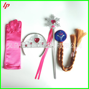 Guantes de princesa Elsa con corona, varita de copo de nieve y peluca con trenza para niñas, accesorios para disfraz de fiesta. - Product Image 4