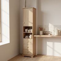 Buffet haut moderne en bois naturel avec 3 tiroirs et une porte plate, grand rangement, armoire en bois de cuisine, 3 étagères intérieures pour salle à manger