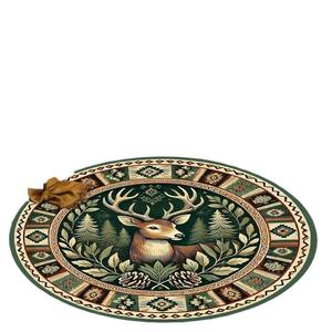 Alfombra Redonda Wan Xinlong Estilo Rústico con Lindos Animales y Patrón de Bosque para Sala de Estar, Dormitorio, Sofá, Resistente a las Manchas - Product Image 4