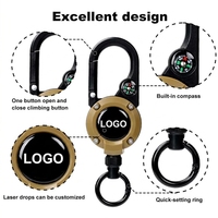Porte-clés rétractable en gros avec mousqueton et boussole, porte-badge rétractable tactique avec cordon en acier de 32 pouces