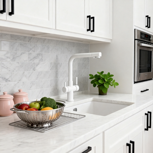 Robinet de cuisine avec filtre à eau à 4 voies en laiton blanc et or à double poignée bon marché <span class=keywords><strong>Tao</strong></span> pour hôtel appartement cuisine - Product Image 2