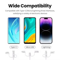 Câble USB de charge rapide UGREEN 3-en-1 avec connecteurs Type-C, Micro USB et Lightning, certifié MFi, en nylon tressé pour iPhone 17, 16, 15, 14 Pro Max