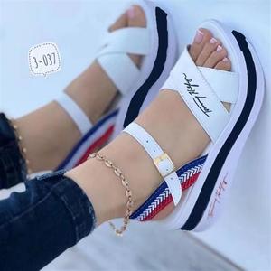 Large Size Summer Flat Slope Heel Fish Mouth Cloth Surface Outdoor Casual Versatile Women's Sandals - Product Image 2