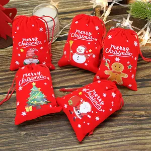 Velvet Fabric Drawstring Christmas Present Bags Christmas Brushed Candy Tote Bags Christmas Gift Bags