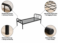 Cadre de lit simple moderne, durable, inclinable et pliable, design métallique économique pour chambre, école, hôtel, hôpital, entrepôt