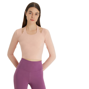 Women's Ribbed Long Sleeve Off-the-shoulder Solid Color T-Shirt Breathable Eco-Friendly Skinny Fit <b>Crop</b> <b>Top</b> Yoga Black Pink - Product Image 1