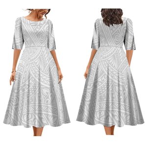Stampa su richiesta regalo personalizzato per la festa della mamma taglie forti abito da donna bianco Sunday Design Samoa polinesiani stile tribale eleganti abiti Midi - Product Image 3