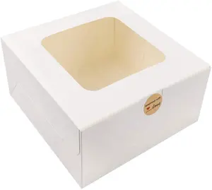 Vendita calda all'ingrosso 10x10x5 pollici scatole da forno bianche scatola alta torta con finestra trasparente imballaggio scatole trasparenti coperchio