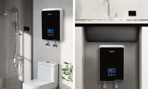 Chauffe-eau électrique instantané compact 190x60x280mm, alimentation en eau chaude multipoints, raccordement en cuivre, protection contre la surchauffe - Product Image 6