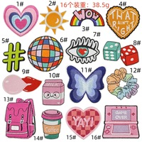Patch brodé esthétique Y2K en gros, motif cœur rétro, smiley, papillon, disco, mignon, thermocollant ou à coudre