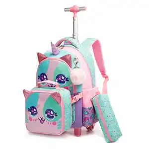 Mochila Trolling impermeável barata 16 polegadas Fashion Trolley School Bag Com Rodas Para Meninas