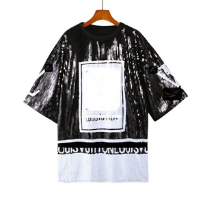 Moda negro <span class=keywords><strong>L</strong></span> marca lujo lentejuelas Jersey Streetwear negro suelta lentejuelas camiseta Sexy Bling Universal tamañ<span class=keywords><strong>o</strong></span> diseñador señora camiseta - Product Image 1