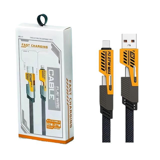 New 65W Type C Cable 4 in 1 USB iOS Cable with 480Mbps Data Punk Fast Charging E Marker Chip Braided Phone Table PD Power Cables