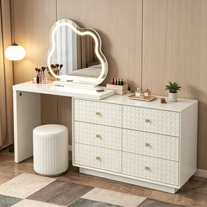 Coiffeuse moderne blanche avec miroir LED Cloud, meuble de rangement et tabouret pour chambre à coucher - Product Image 5