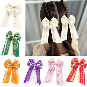 Pince à <span class=keywords><strong>cheveux</strong></span> en tissu estampé à chaud, faite à la main, avec nœud équestre et ruban, pour enfants et filles équitation - Product Image 4