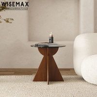 WISEMAX FURNITURE Table basse en bois avec plateau en verre au design nordique unique, table d'appoint en bois haut de gamme pour la maison, le café, l'hôtel, table ronde