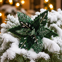 Guirlande de fleurs de Poinsettia artificielles en polyester faites à la main pour décoration de Noël, murale, pour intérieur, taille personnalisée, pour fêtes