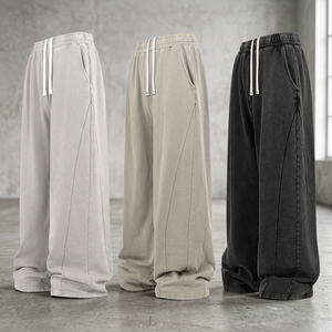 Pantalon de jogging évasé décontracté pour homme, taille haute élastique avec cordon de serrage, poches latérales, coupe lourde, idéal pour l'hiver – Gris, Beige, Noir - Product Image 3