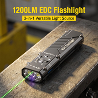 Lampe torche EDC plate avec interrupteur rotatif et tactique, laser vert, lumière UV RGB, rechargeable pour la chasse, les activités de plein air et les situations d'urgence