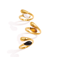 Bague ouverte asymétrique en résine translucide dégradée ambre plaqué or 18 carats, bijoux en acier inoxydable inaltérable pour femme