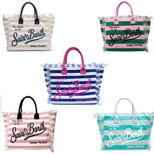 Borsa a Tracolla in Denim Stile Europeo e Americano, Grande Capacità, Borsa a Mano in Tela a Righe con Nappine alla Moda per Donne - Product Image 4