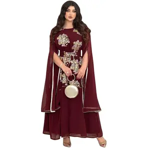 CY218 New Abaya Evening Dress Women Muslim Gown Yarn Embroidery Maxi Long Dress Slit Sleeve Islamic Kaftan