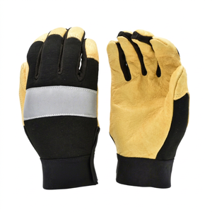 Gants de travail en cuir, bouts des doigts texturés, antidérapants, gants de sécurité polyvalents, épaisseur 4 mil, sans latex, noir jaune, droits - Product Image 1