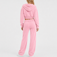 Ensemble de survêtement pour femme : sweat à capuche court zippé et pantalon large délavé à l'acide – Vente en gros personnalisée